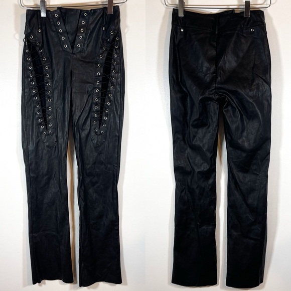 I.AM.GIA Xenia Pant in Black Vegan Leather High Rise Grunge Lace Up size XXS - Picture 3 of 11
